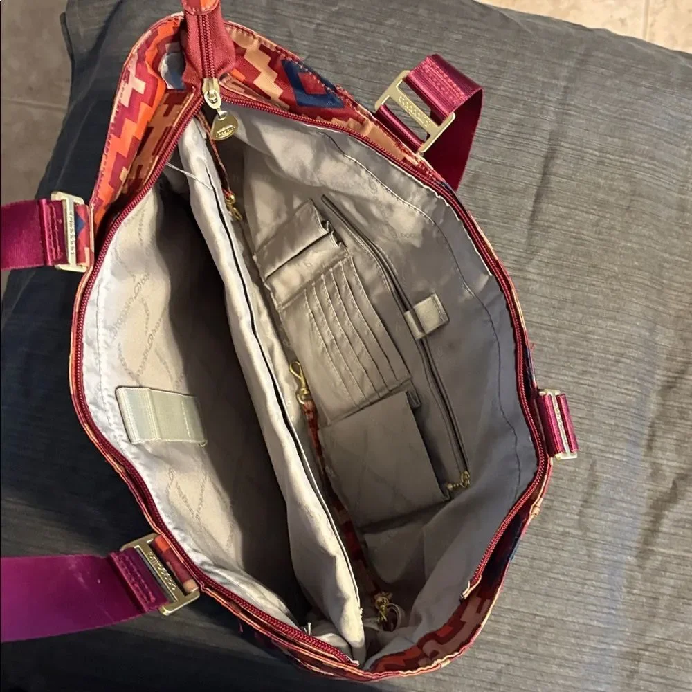 Baggallini Alberta Travel Tote Gold Hardware, Aztec Print In Berry